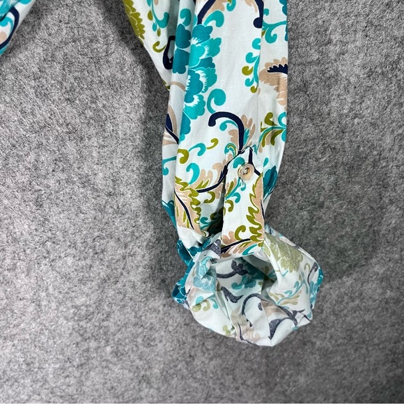 Jones New York Blue Floral Signature Stretch Button Up Long Sleeve Womens Medium - Picture 5 of 9